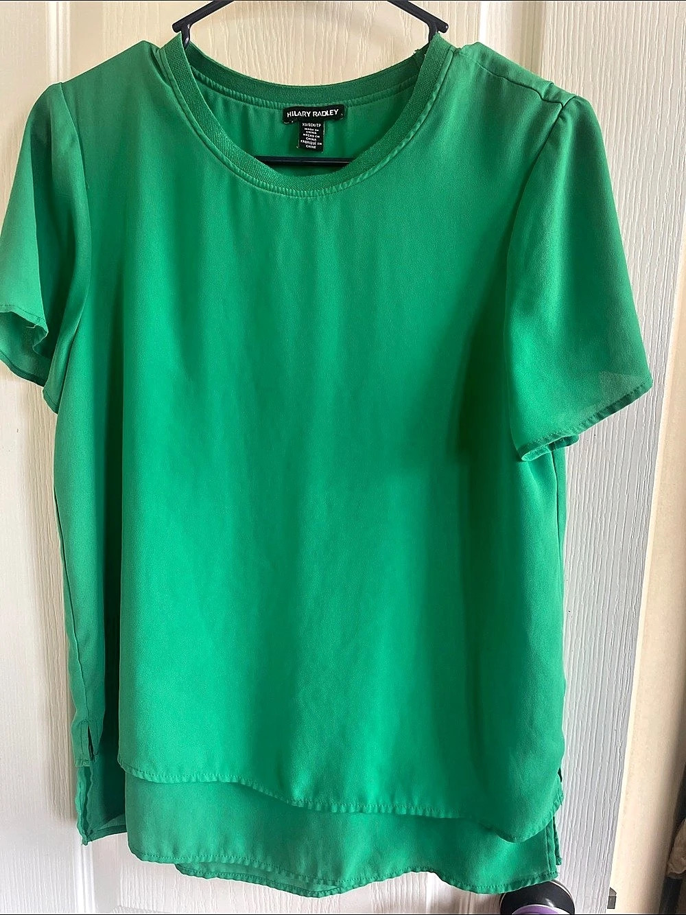 Hilary Radley Women's Short Sleeve Blouse Green XS